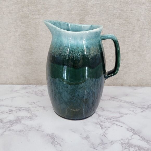 OVEN Proof USA Rare Green Blue Drip Glazed Pottery Pitcher - Picture 3 of 12